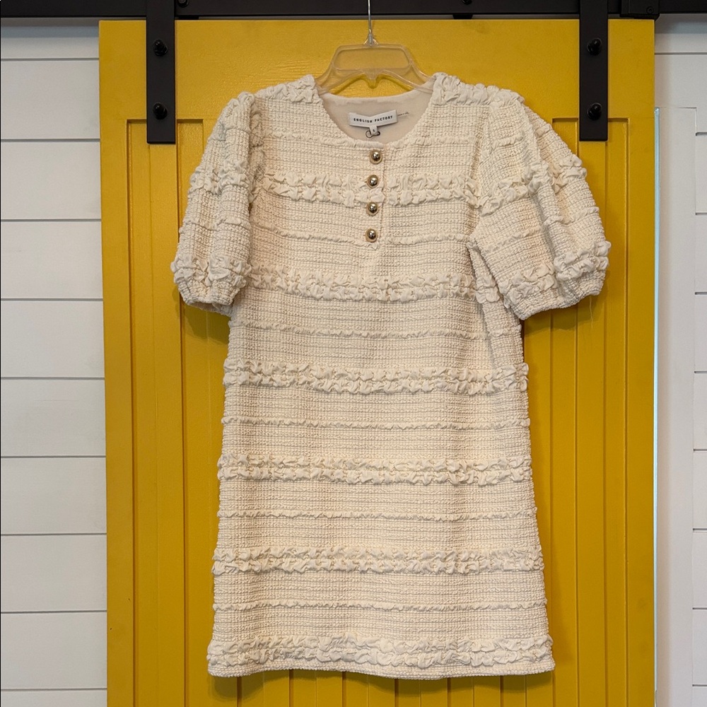 English Factory Cream Textured Puff-Sleeve Mini Dress